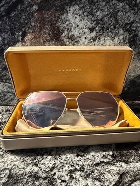 Bulgari Gold Aviator Sunglasses with Pink Lenses